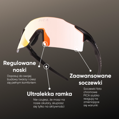Okulary sportowe PICA ORRU czerwone fotochromowe